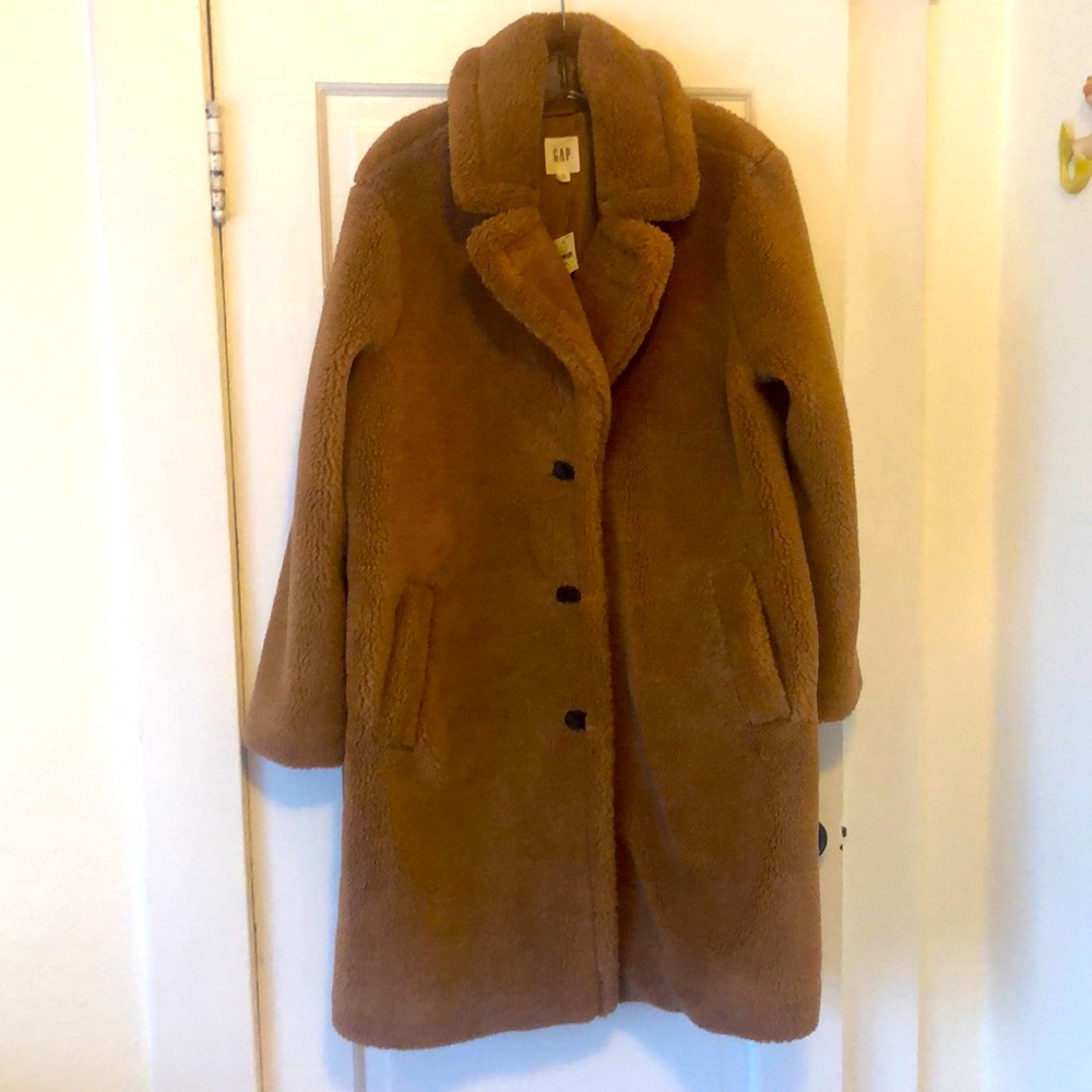 Gap Long Chestnut Brown Teddy Jacket size XL